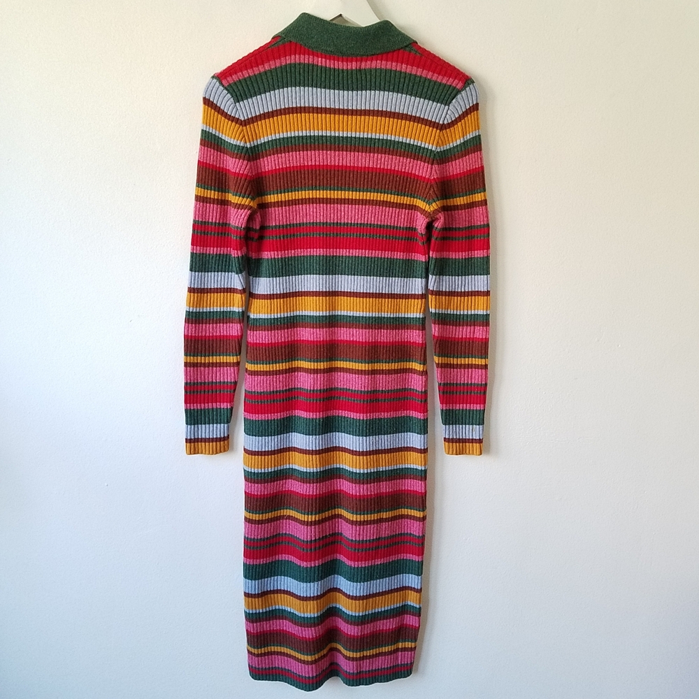 Rachel Antonoff Polo Rib Knit Sweater Dress In Multi Color Striped Size Small - Picture 2 of 10